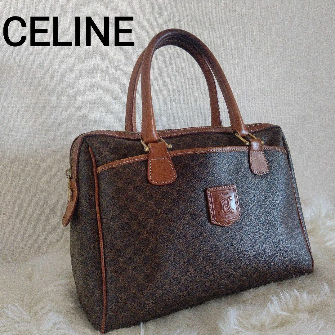 CELINE マカダム柄  ハンドバッグ　PVC×レザー ブラウン　刻印あり