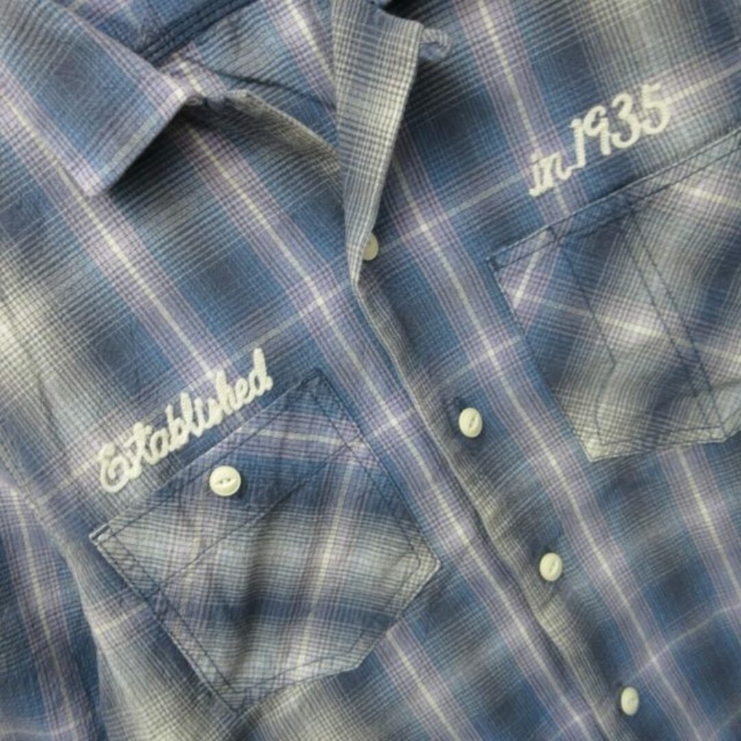 ベンデイビス チェックシャツ ポケットシャツ 薄紫 青 M ■GY12