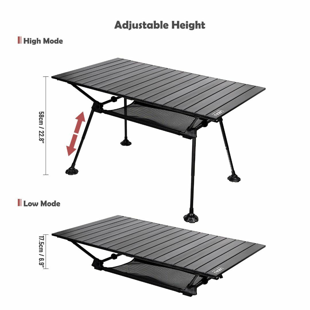 LACAL アウトドアテーブル ロールテーブル キャンプテーブル 3階段高さ調整 2