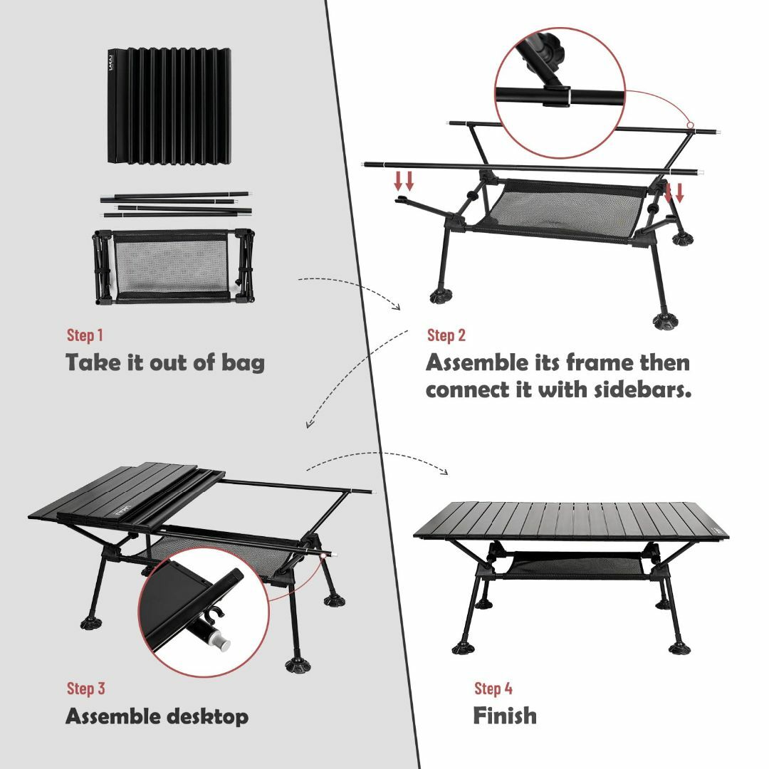 LACAL アウトドアテーブル ロールテーブル キャンプテーブル 3階段高さ調整 6
