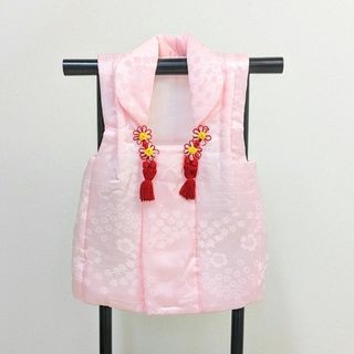 【正絹】 絹100％ 女の子 七五三 3歳 被布コート 単品 ピンク 無地(和服/着物)