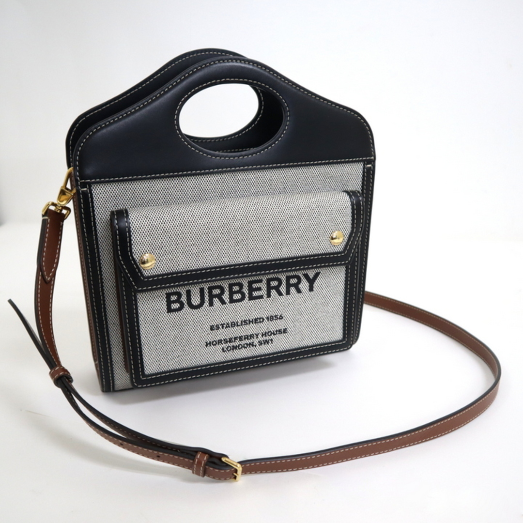 【BURBERRY】バーバリー 2WAYバッグ ミニトライカラー ライトグレー×ブラック×ブラウン キャンバス×レザー/md15109ko |  フリマアプリ ラクマ