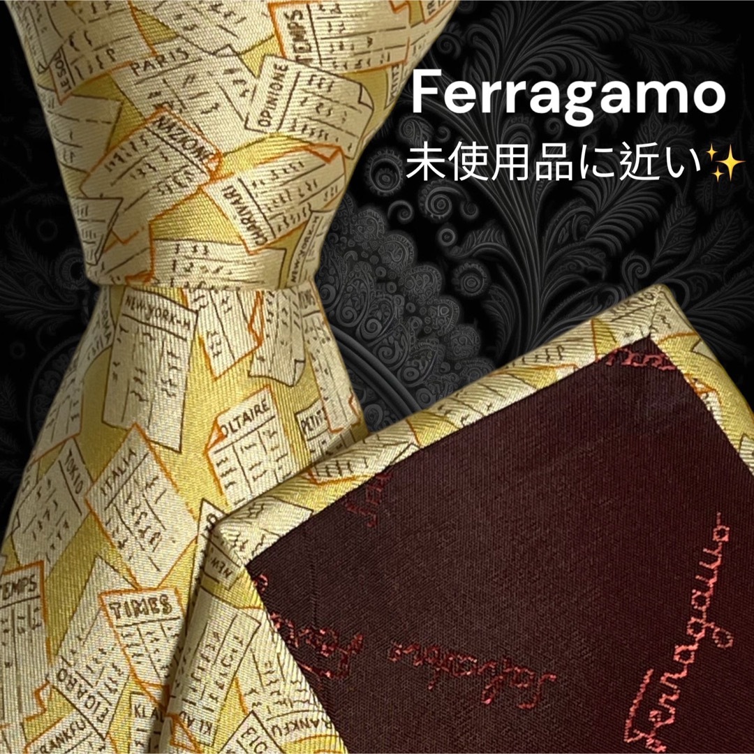 ✨️極美品✨️ Ferragamo レア品 イエロー系 伝票柄 総柄