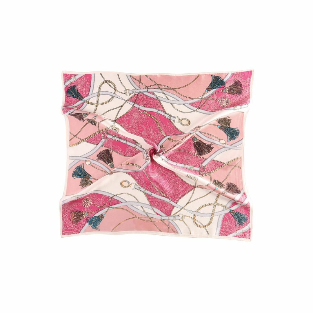 【色: ピンク フリンジ】[uxcell] レディース スカーフ 正方形 シルク