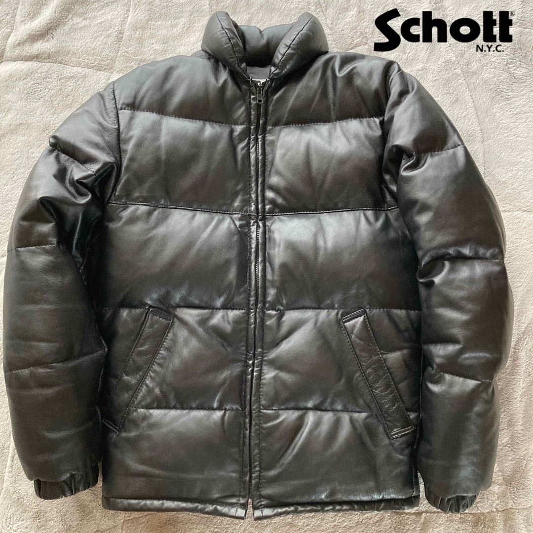 希少サイズ　Schott  レザー グース ダウン ジャケット