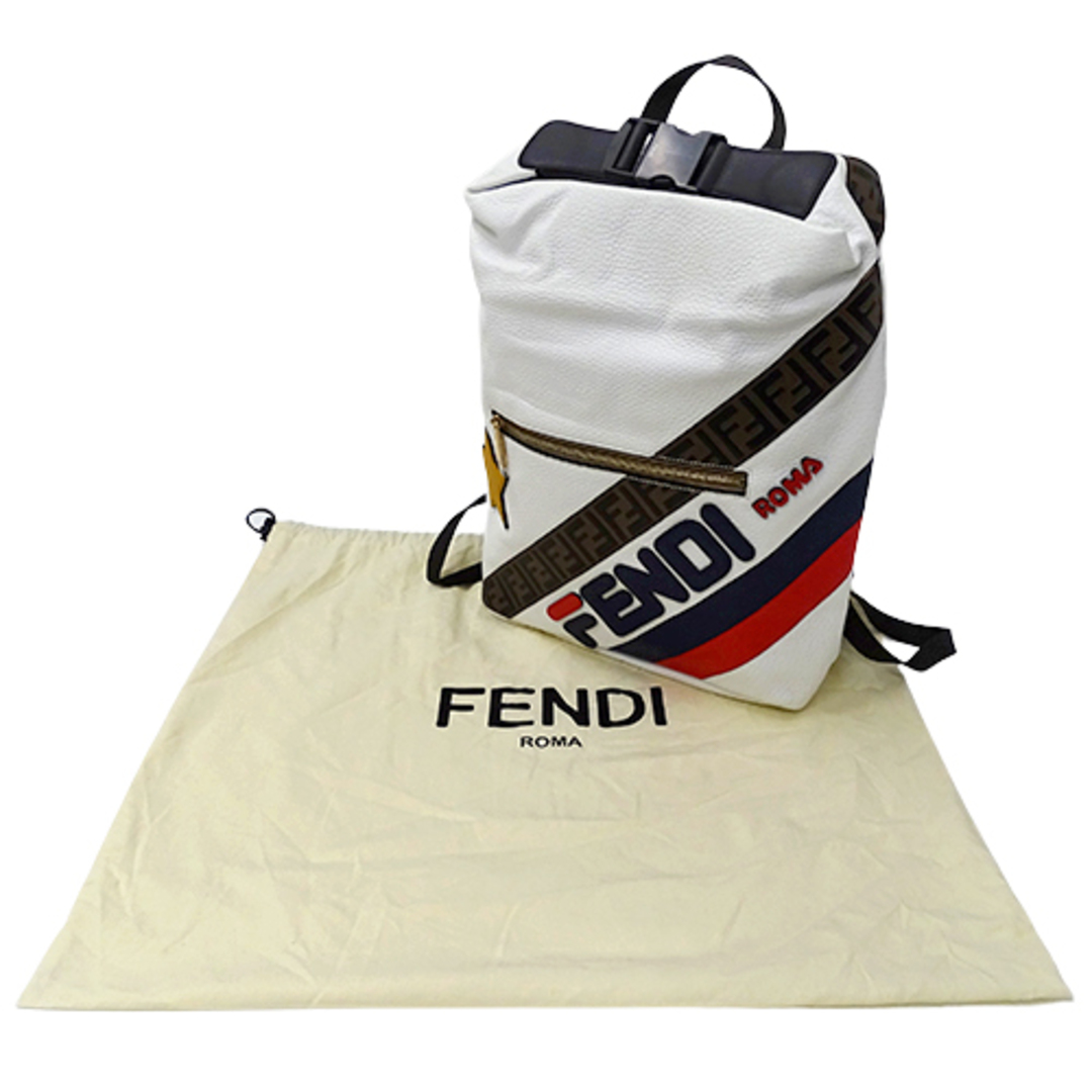 FENDI(フェンディ)のフェンディ FENDI バッグ メンズ ブランド リュック バックパック レザー フェンディマニア ホワイト 7VZ044 FIRAコラボ 白 大容量 大きめ おしゃれ おでかけ 【中古】 メンズのバッグ(バッグパック/リュック)の商品写真