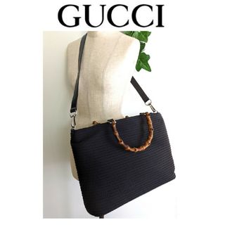 グッチ(Gucci)の美品 GUCCI ビンテージ バンブー 2way バッグ 黒 レディース メンズ(ショルダーバッグ)