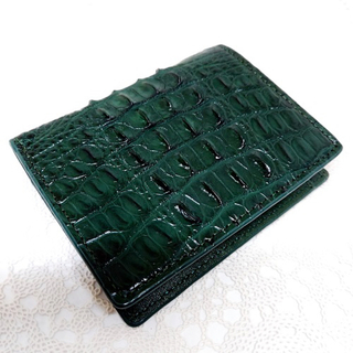 AT13 本革 クロコダイル 財布 ウォレット カードケース背 ダークグリーン(折り財布)