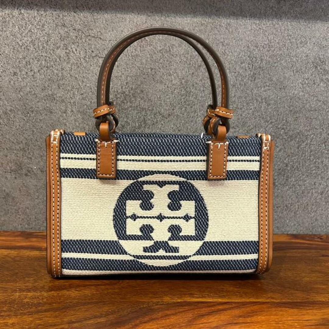 ToryBurch(トリーバーチ) 88046 ELLA JACQUARD STRIPE MINI TOTE Natural Royal Navy