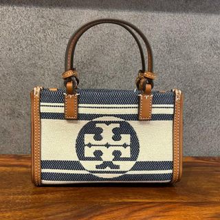 トリーバーチ(Tory Burch)のToryBurch(トリーバーチ) 88046 ELLA JACQUARD STRIPE MINI TOTE Natural Royal Navy(ショルダーバッグ)