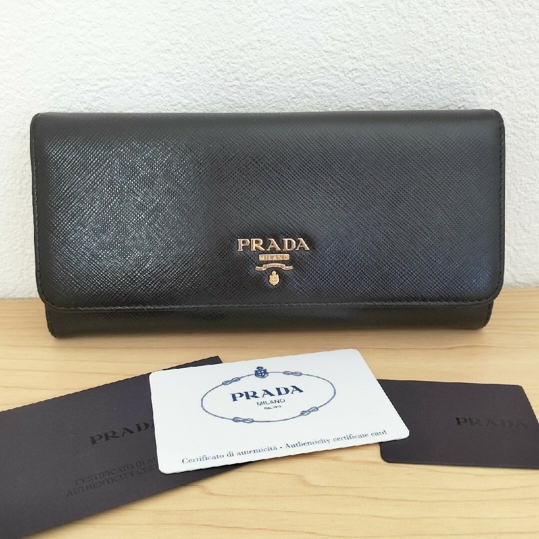 美品 PRADA プラダ サフィアーノ レザー 二つ折り財布 長財布 ブラック