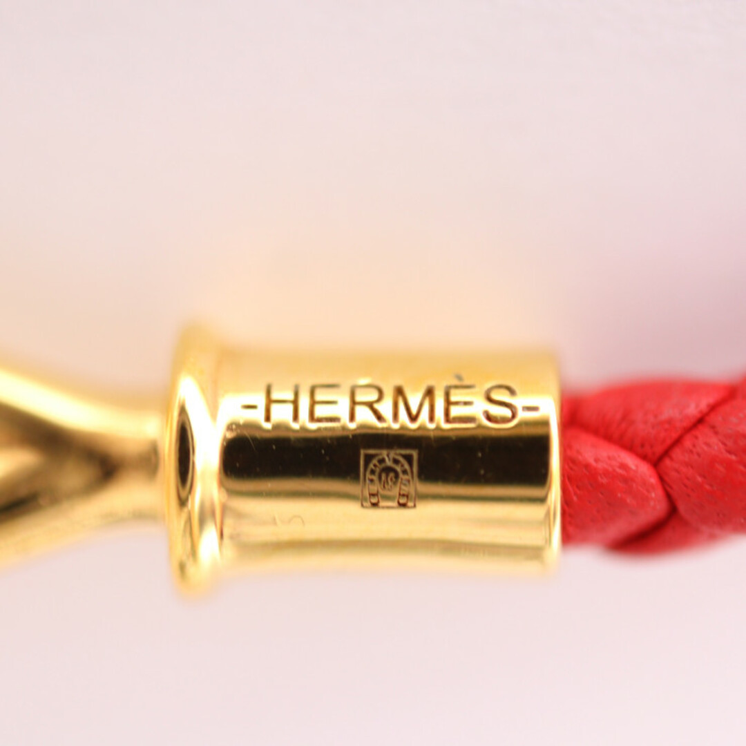 HERMES エルメス  ジャンボブレス ブレスレット  レザー メタル  レッド ゴールド  編み込み ゴールド金具 馬蹄刻印 スペシャルオーダー 【本物保証】 2