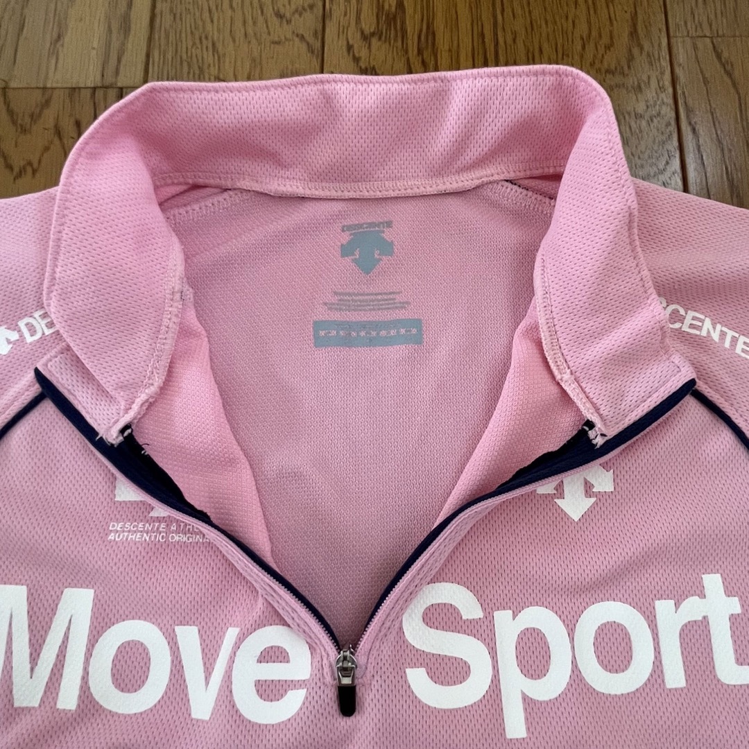 DESCENTE(デサント)のデサントMove SportジップアップTシャツ　レディースLサイズ　ピンク レディースのトップス(Tシャツ(半袖/袖なし))の商品写真