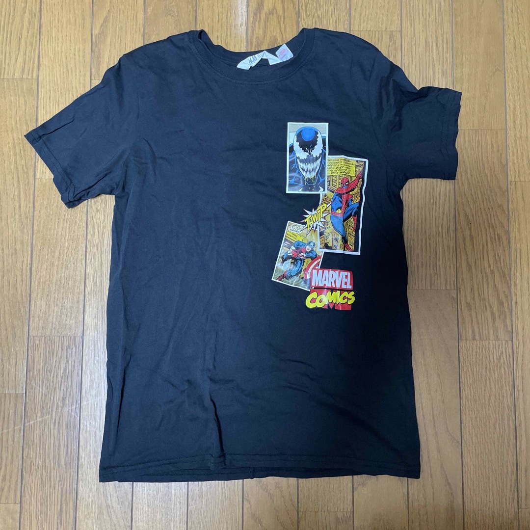 H&M(エイチアンドエム)のH&M160センチマーベル黒Tシャツ キッズ/ベビー/マタニティのキッズ服男の子用(90cm~)(Tシャツ/カットソー)の商品写真