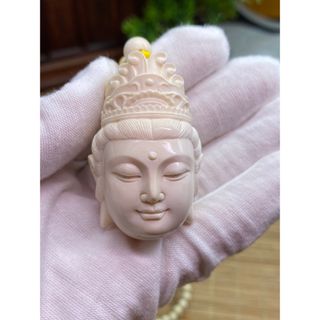 天然マンモス牙美しい手作り観音仏首 ネックレス-