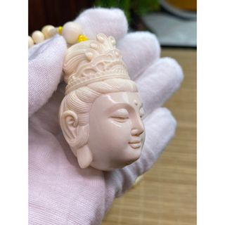 天然マンモス牙美しい手作り観音仏首 ネックレス-
