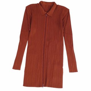 プリーツプリーズイッセイミヤケ(PLEATS PLEASE ISSEY MIYAKE)の美品 プリーツプリーズ イッセイミヤケ PLEATS PLEASE カーディガン ジップアップ プリーツ トップス レディース 3(L相当) ブラウン(カーディガン)