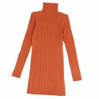 プリーツプリーズイッセイミヤケ(PLEATS PLEASE ISSEY MIYAKE)の美品 プリーツプリーズ イッセイミヤケ PLEATS PLEASE シャツ ブラウス ハイネック ロングスリーブ プリーツ トップス レディース 3(L相当) オレンジ(シャツ/ブラウス(長袖/七分))