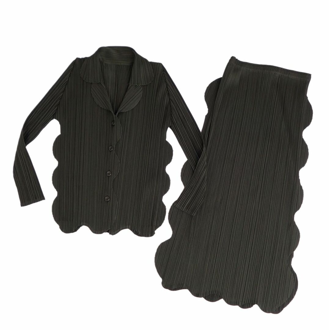 極美品 プリーツプリーズ イッセイミヤケ PLEATS PLEASE セットアップ シャツ ブラウス ロングスカート プリーツ レディース 2(M相当) グリーン | フリマアプリ ラクマ