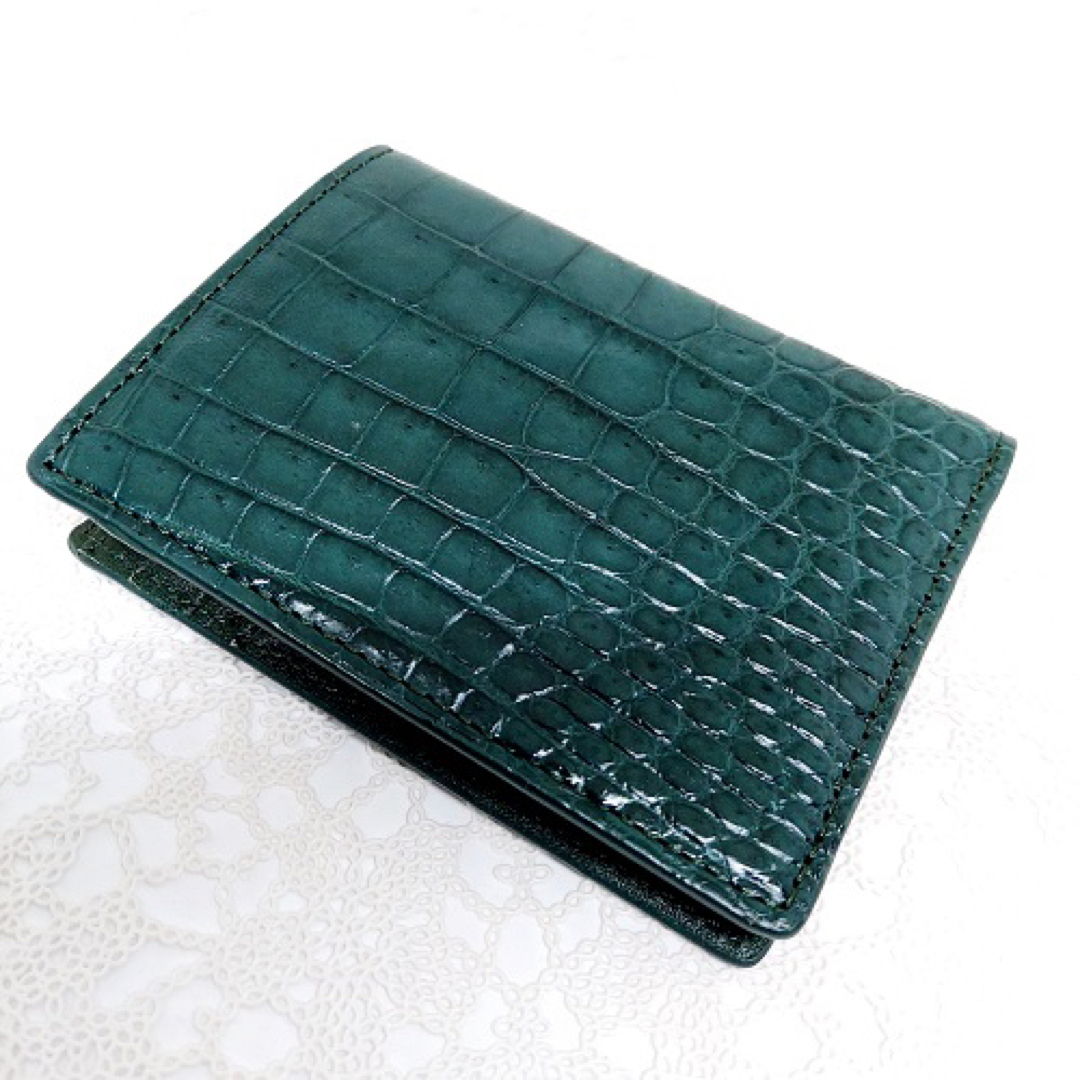 AT13 本革 クロコダイル 財布 ウォレット カードケース 腹ダークグリーン メンズのファッション小物(折り財布)の商品写真