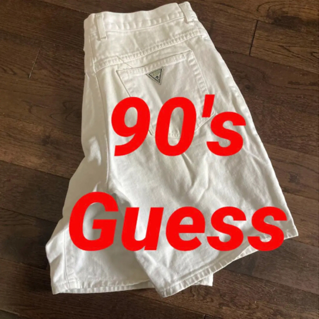 GUESS(ゲス)の90sゲスGuessホワイトデニムジーンズ短ショートパンツペインター カーゴ メンズのパンツ(ショートパンツ)の商品写真