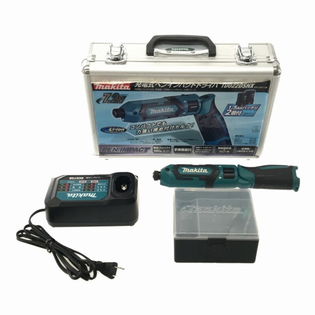 ☆品☆makita マキタ 7.2V 充電式ペンインパクトドライバ TD022DSHX 青 バッテリー2個(7.2V 1.5Ah) 充電器付 75709