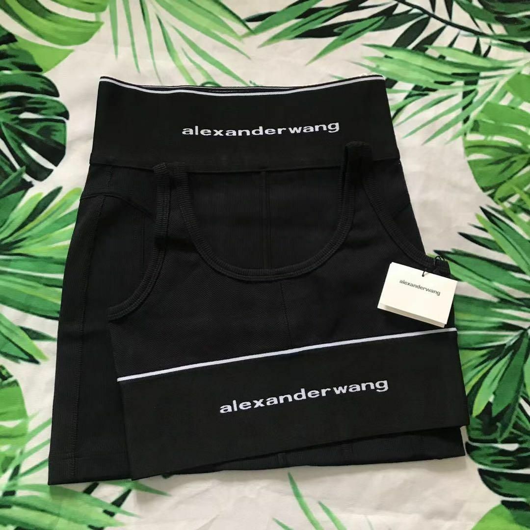 在庫有】 Alexanderwang logo ストレッチブラ黒色M X ミニスカート