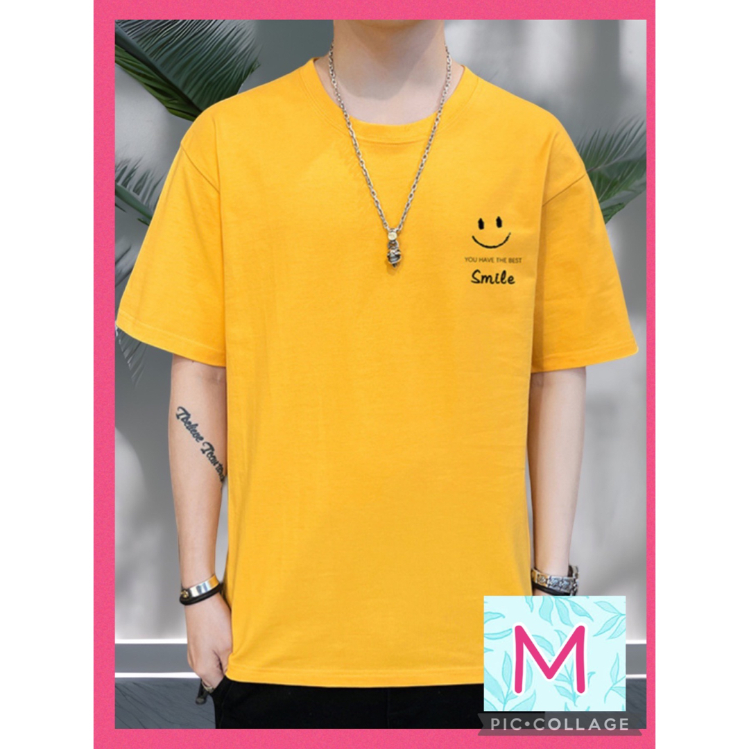 M サイズ 半袖 Tシャツ にこちゃん レディース メンズ 韓国 黄色　イエロー メンズのトップス(Tシャツ/カットソー(半袖/袖なし))の商品写真