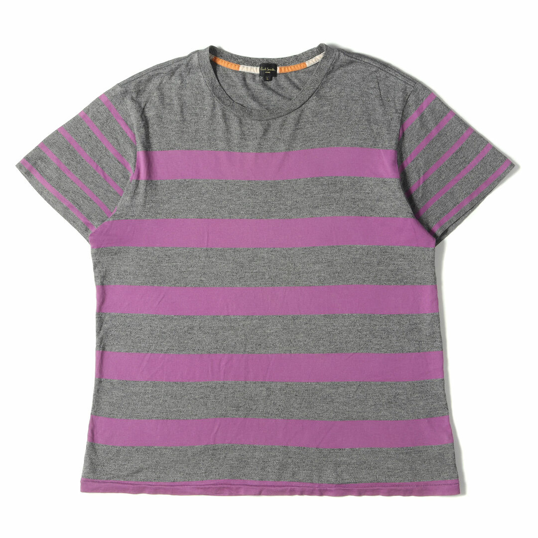 Paul Smith ポールスミス Tシャツ サイズ:L パネルボーダー 切替 クルーネック 半袖 Tシャツ 119503 136E 杢調 ごま塩 JEANS グレー パープル トップス カットソー 【メンズ】