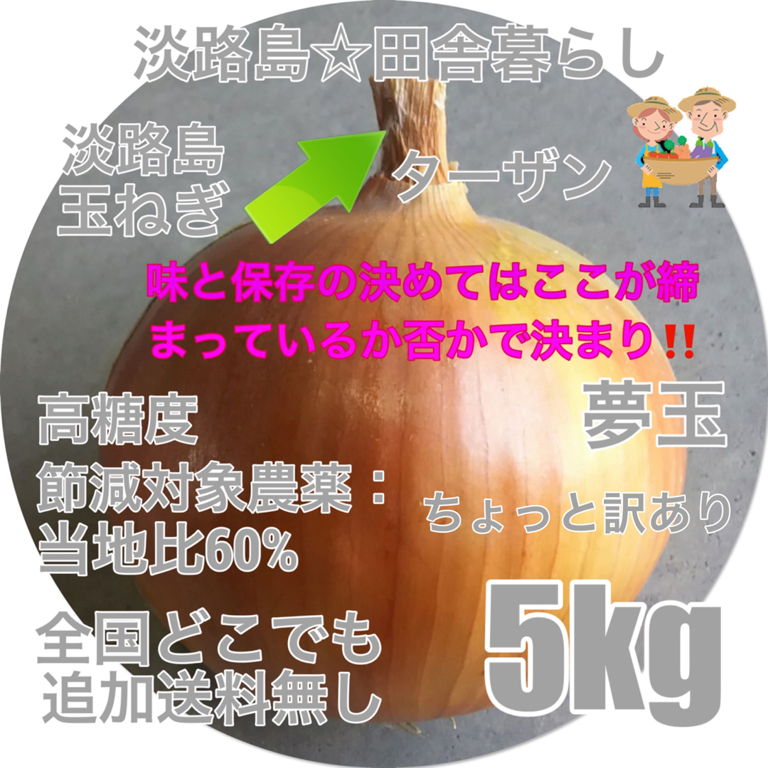 淡路島産玉ねぎ ちょっと訳あり5kg ターザン 高糖度 減農薬たまねぎ  夢玉 食品/飲料/酒の食品(野菜)の商品写真