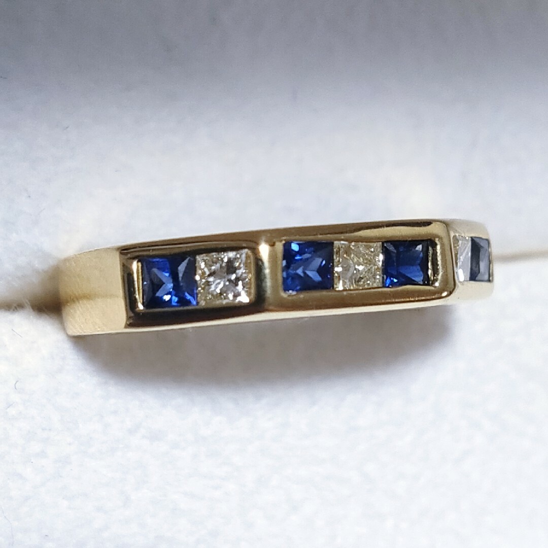 ダイヤモンド×サファイア 一文字 リング K18YG  0.35ct 3.5g レディースのアクセサリー(リング(指輪))の商品写真