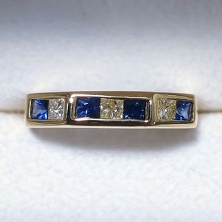 ダイヤモンド×サファイア 一文字 リング K18YG  0.35ct 3.5g(リング(指輪))