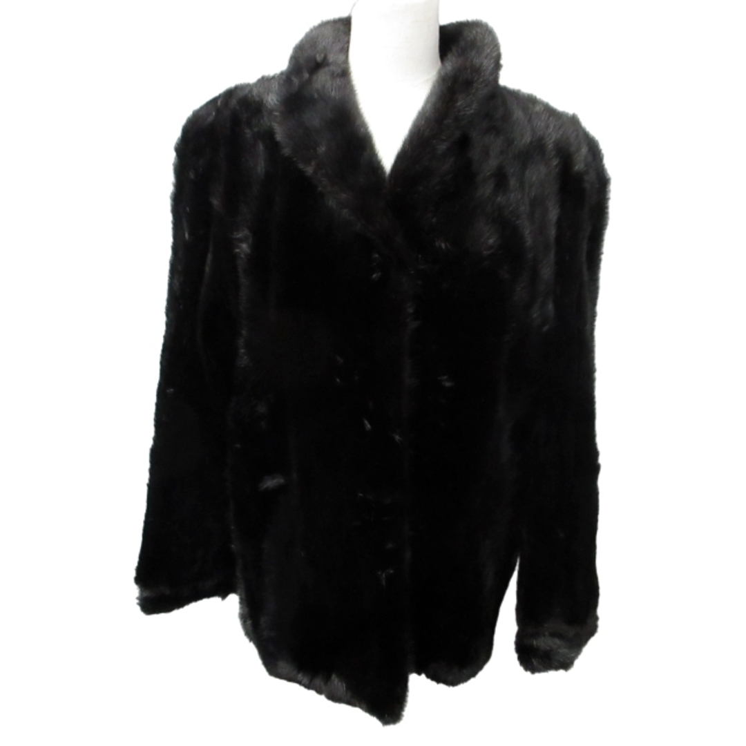 美品 ミンクファーコート ジャケット 毛皮 ショート丈 黒 XL ■GY18
