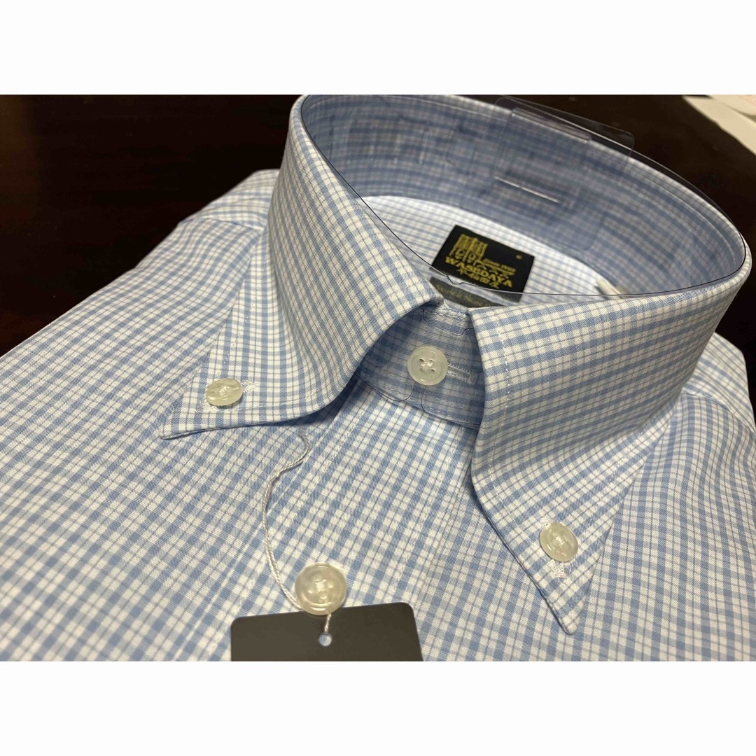 形態安定綿100%ワイシャツ M(39-80)ブルーチェックボタンダウンの通販 by ヒカル's shop｜ラクマ