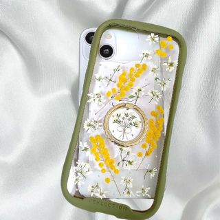 iPhoneケース　スマホケース　ハンドメイド　かすみ草 ミモザの携帯カバー(iPhoneケース)