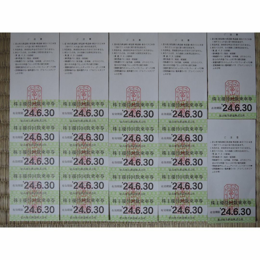 富山地方鉄道 株主優待回数乗車券 22枚（2024年6月30日まで） チケットの優待券/割引券(その他)の商品写真
