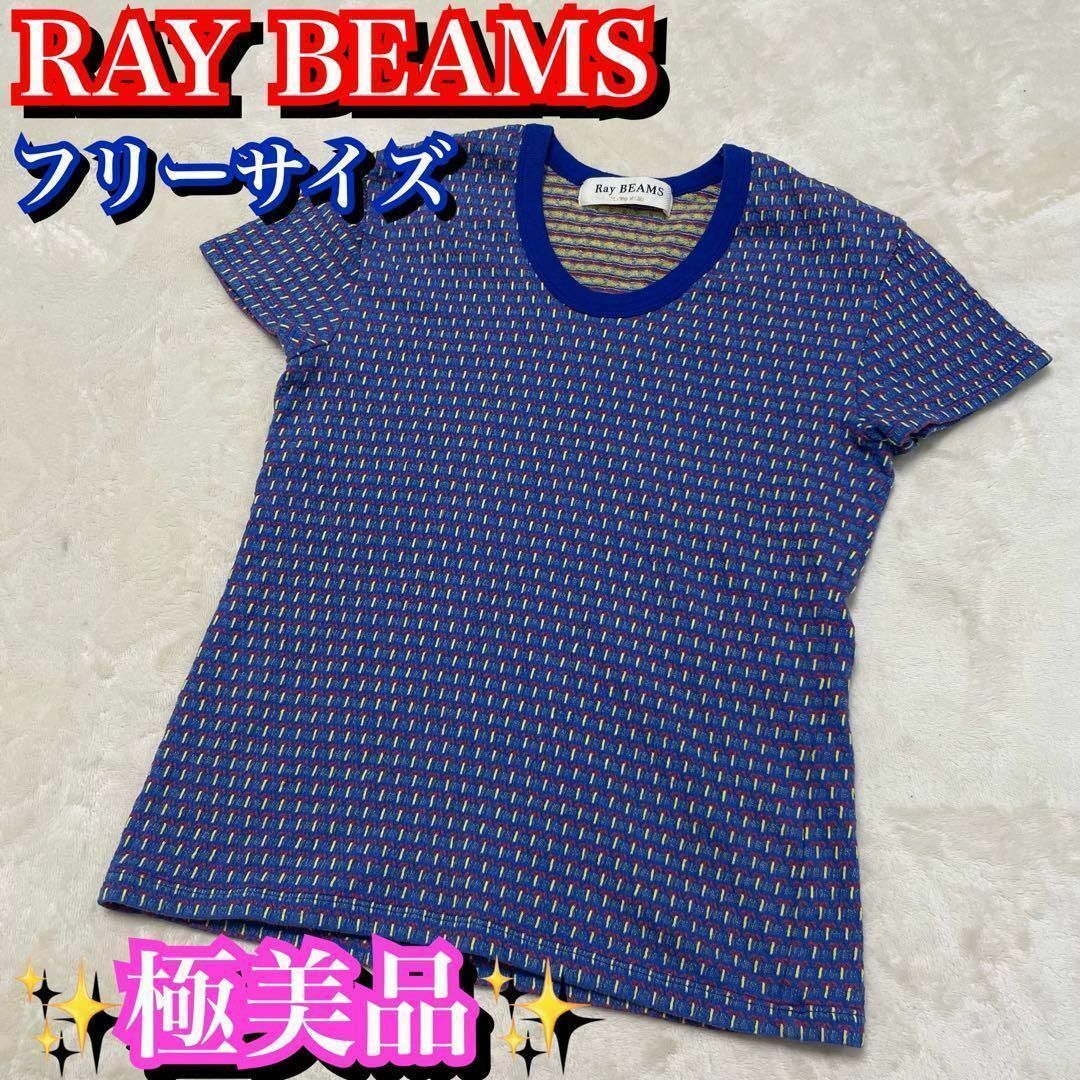 Ray BEAMS(レイビームス)の美品✨RAY BEAMS レディース　トップス　ニットシャツ　青　ブルー レディースのトップス(Tシャツ(半袖/袖なし))の商品写真