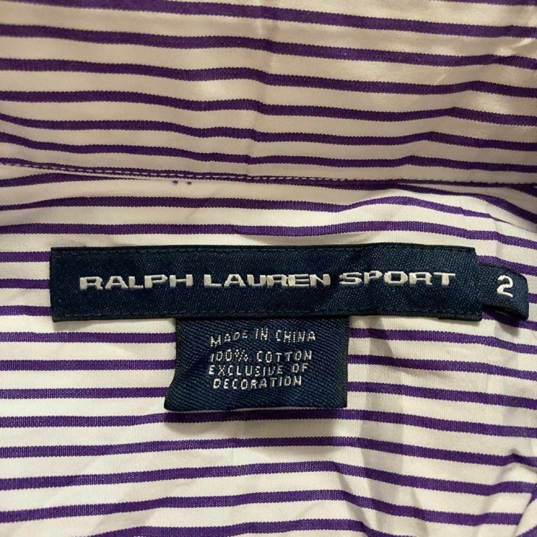 ラルフローレン　スポーツ　シャツ　紫　パープル　ストライプ　ポニー　刺繍　2 レディースのトップス(シャツ/ブラウス(半袖/袖なし))の商品写真