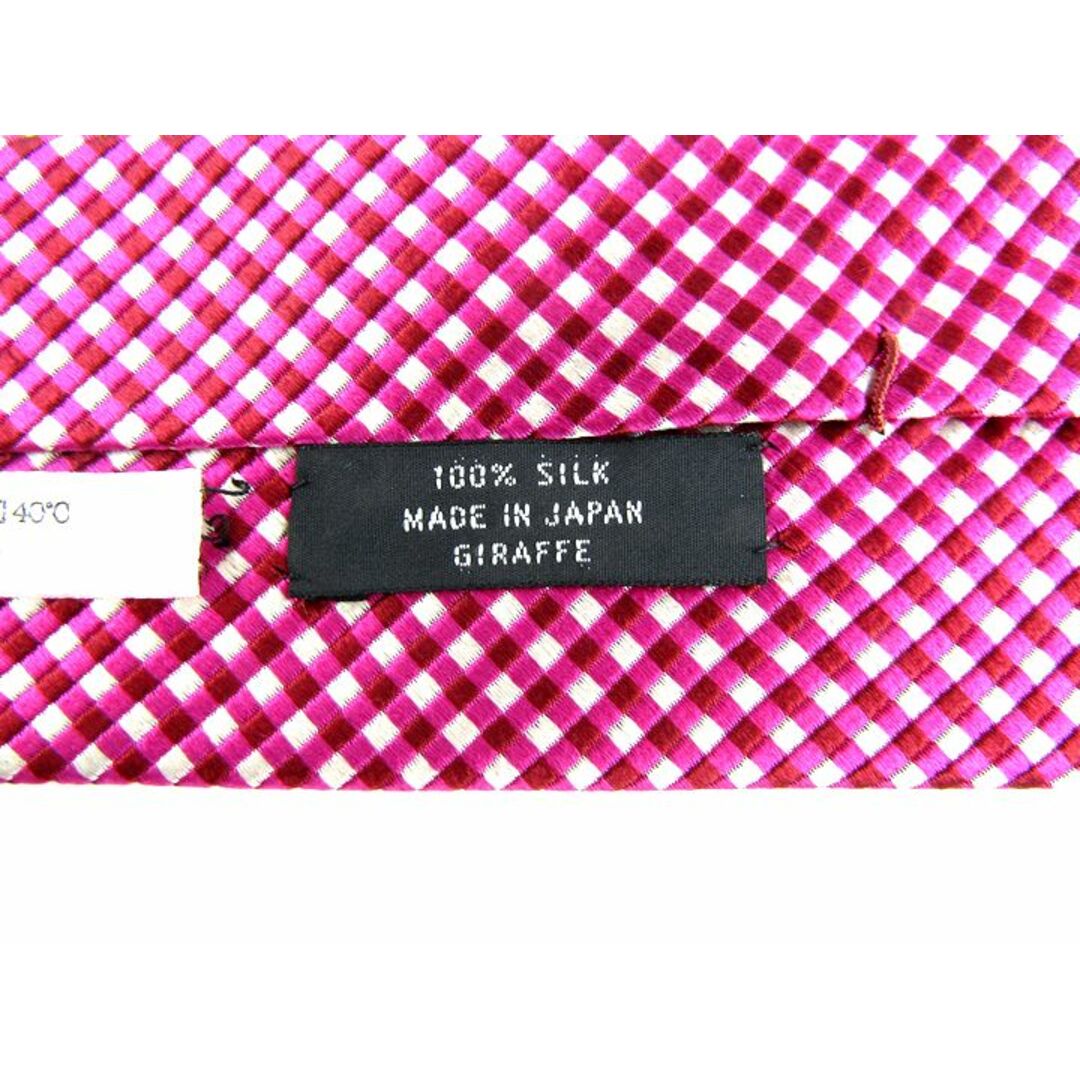 ジラフ ブランドネクタイ ナロータイ チェック柄 シルク 日本製 未使用品 メンズ レッド、パープル giraffe