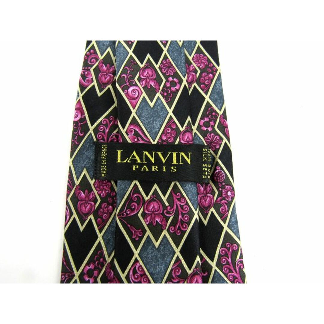 LANVIN(ランバン)のランバン ブランドネクタイ 総柄 植物柄 格子柄 シルク フランス製 未使用品 メンズ パープル LANVIN メンズのファッション小物(ネクタイ)の商品写真