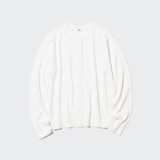 ユニクロ(UNIQLO)のUNIQLO ユニクロ UVカットクルーネックカーディガン（長袖） ホワイト S(カーディガン)