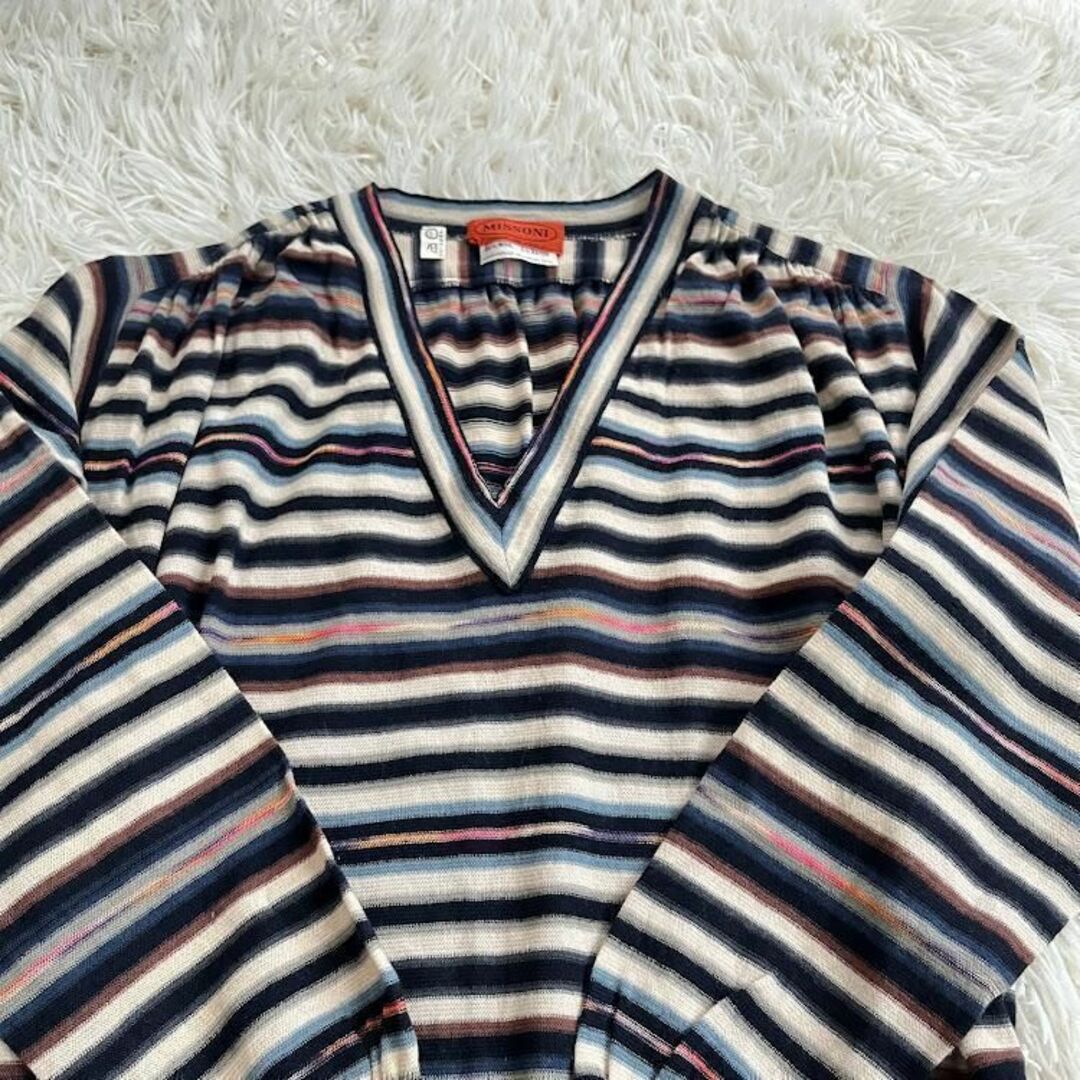 茶タグ MISSONI 長袖ワンピース マルチカラー ストライプ ウール 42