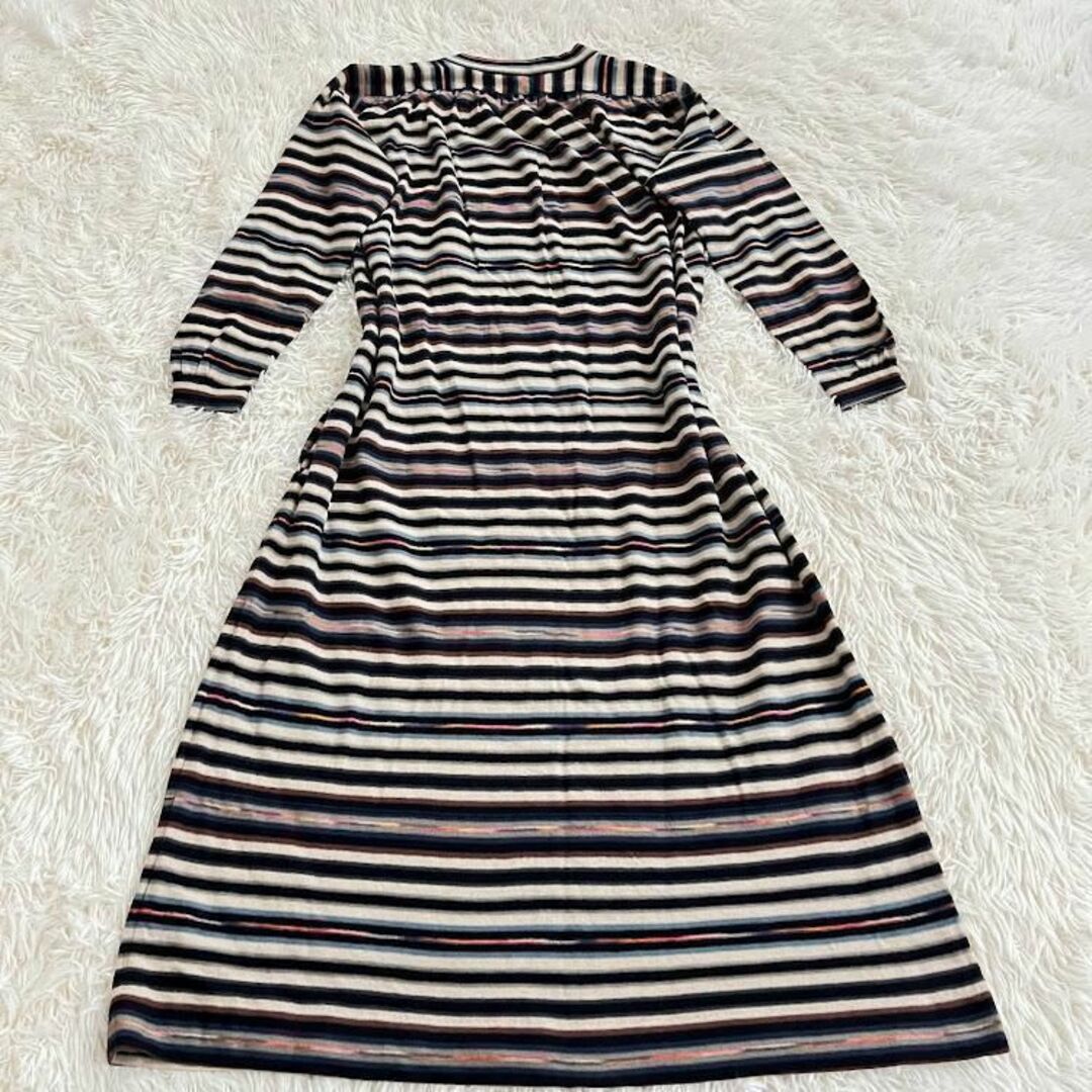 茶タグ MISSONI 長袖ワンピース マルチカラー ストライプ ウール 42