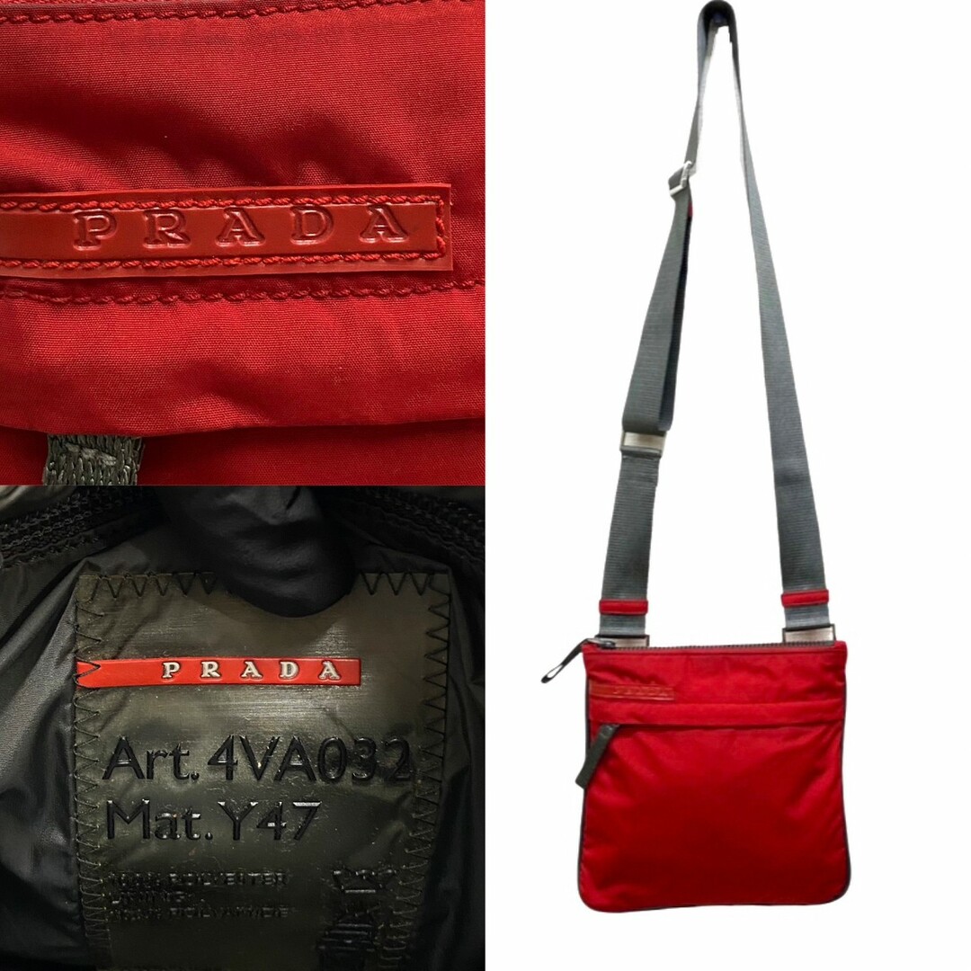 極 美品 希少品 PRADA プラダ プラダスポーツ ロゴ ナイロン ミニ ショルダーバッグ サコッシュ クロスボディバッグ レッド 22834