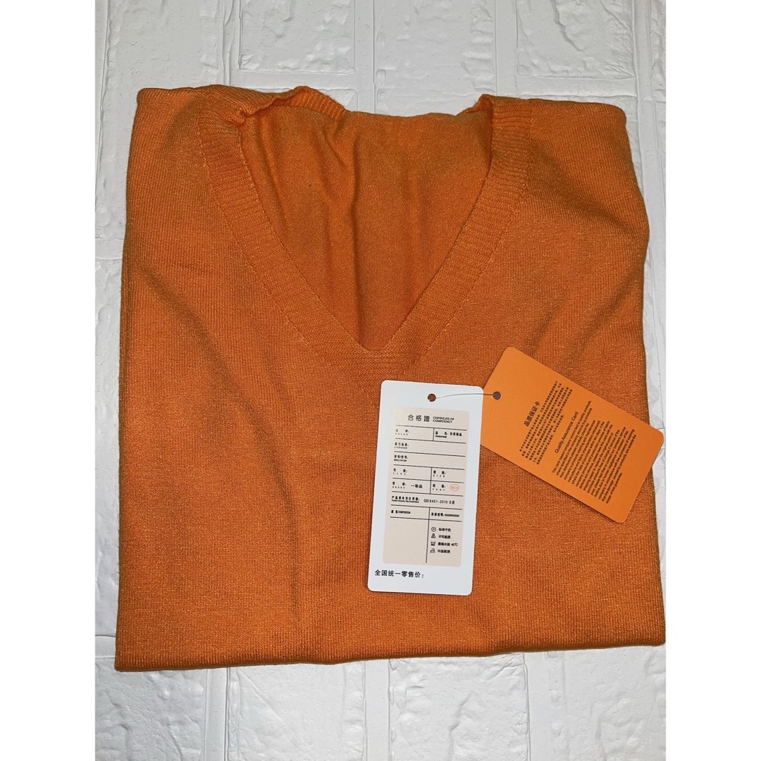 サマーニット　サマーセーター　Ｖネック　オレンジ　ビタミンカラー　レディース　M レディースのトップス(カットソー(半袖/袖なし))の商品写真