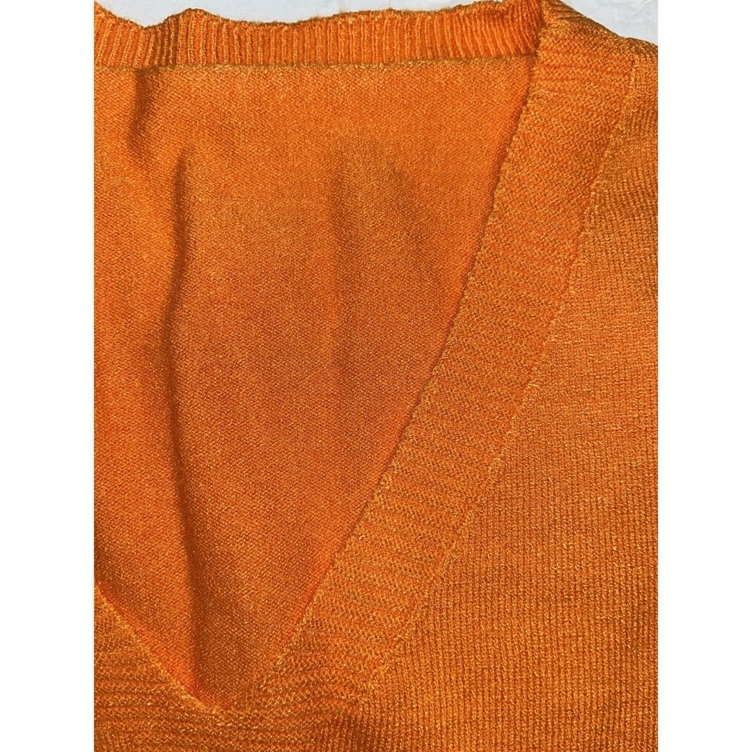 サマーニット　サマーセーター　Ｖネック　オレンジ　ビタミンカラー　レディース　L レディースのトップス(カットソー(半袖/袖なし))の商品写真