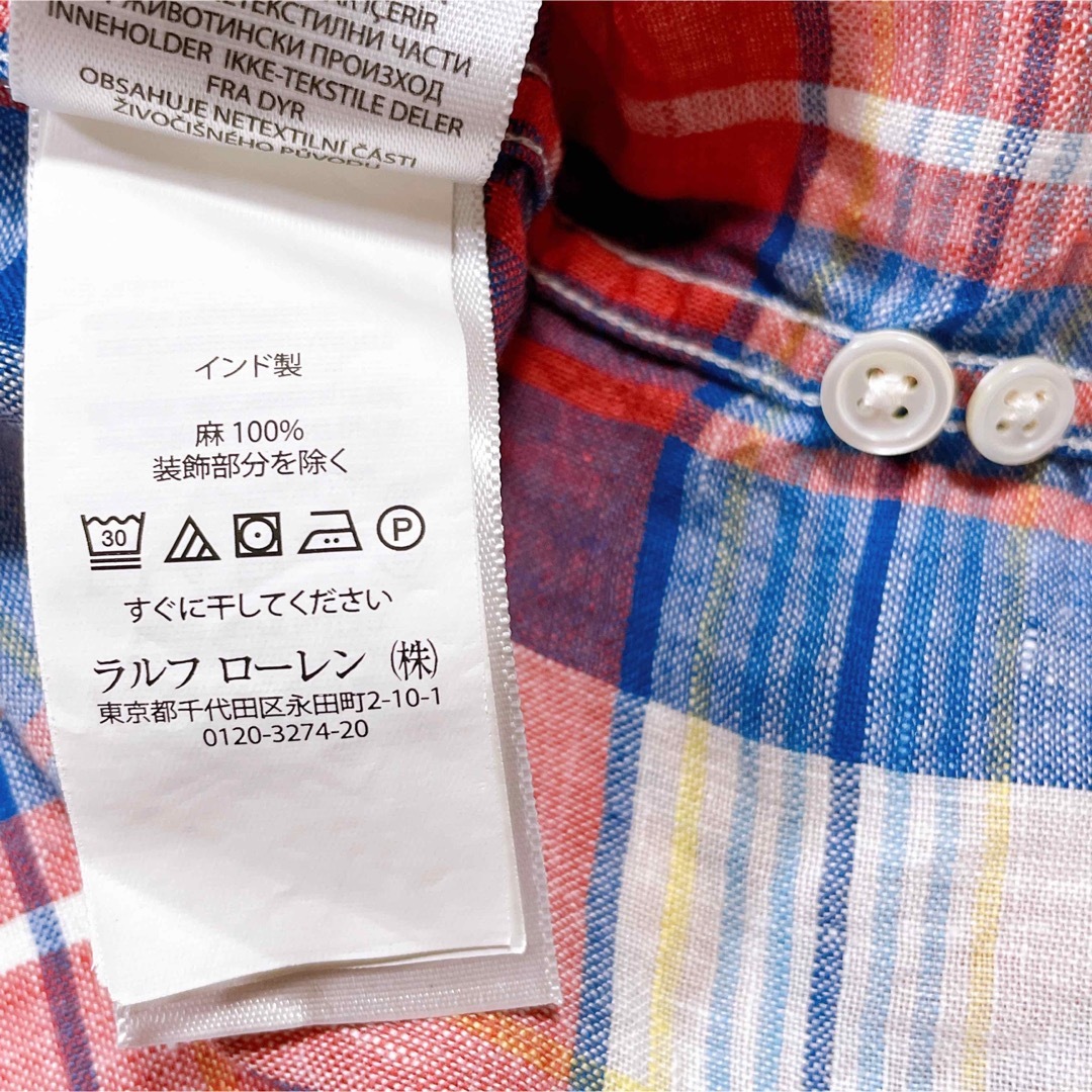 美品♪ポロラルフローレン リネンシャツ マドラスチェック ポニー刺繍 ...