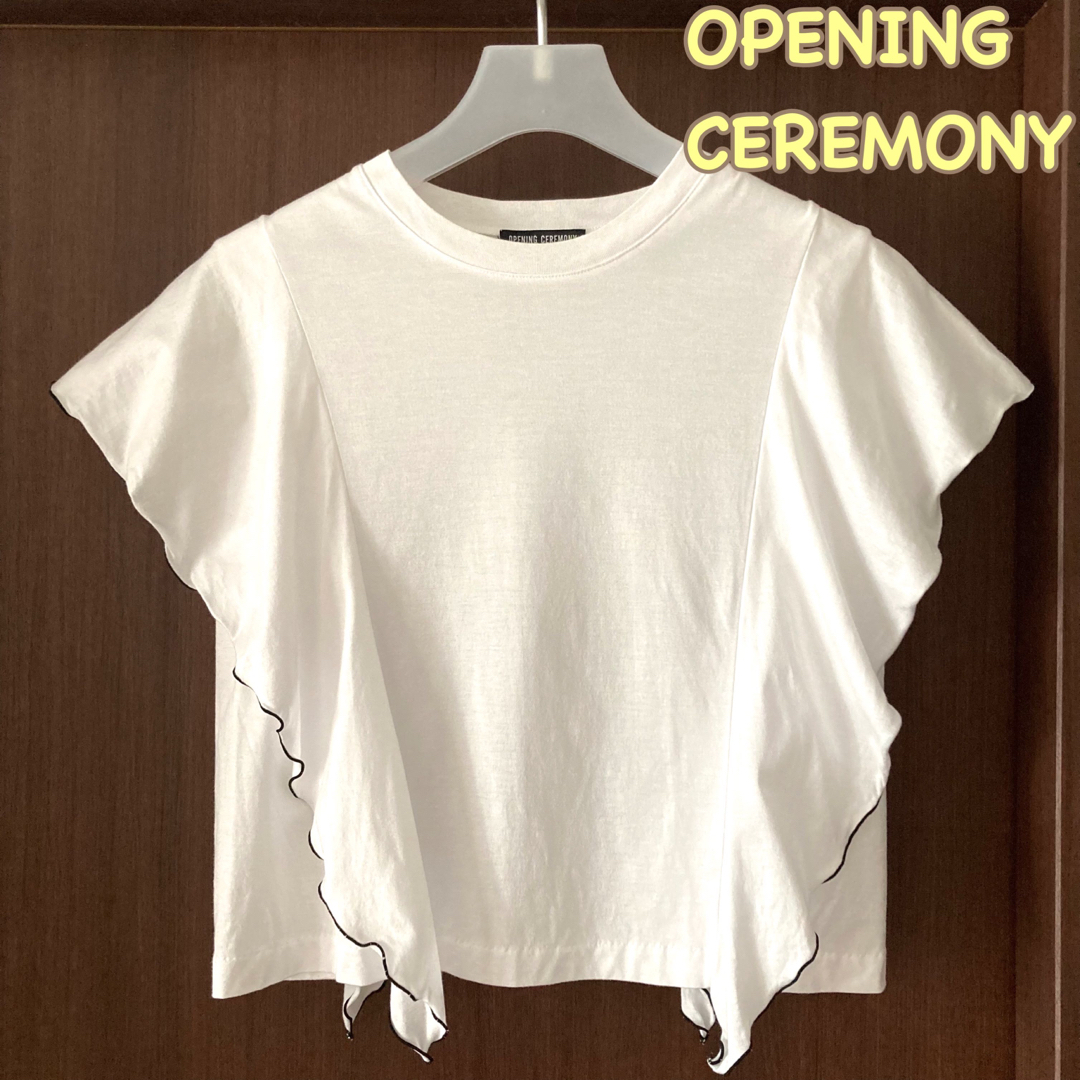 OPENING CEREMONY(オープニングセレモニー)のオープニングセレモニー　白Tシャツ　ブランド　ショート丈カットソーレディースS レディースのトップス(Tシャツ(半袖/袖なし))の商品写真