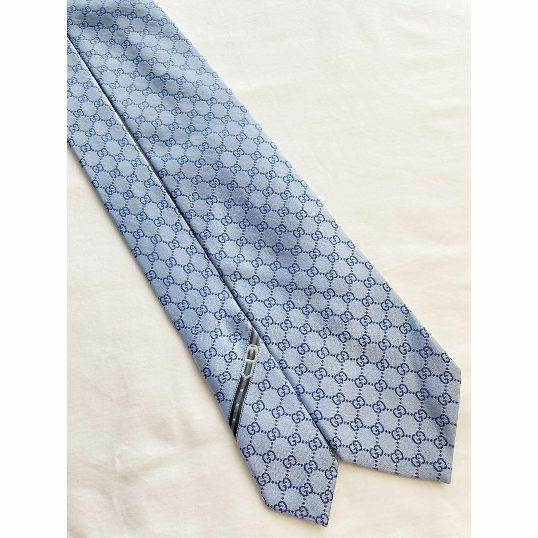 グッチ GUCCI ネクタイ スカイブルー水色 GG柄 モノグラム 美品 稀少