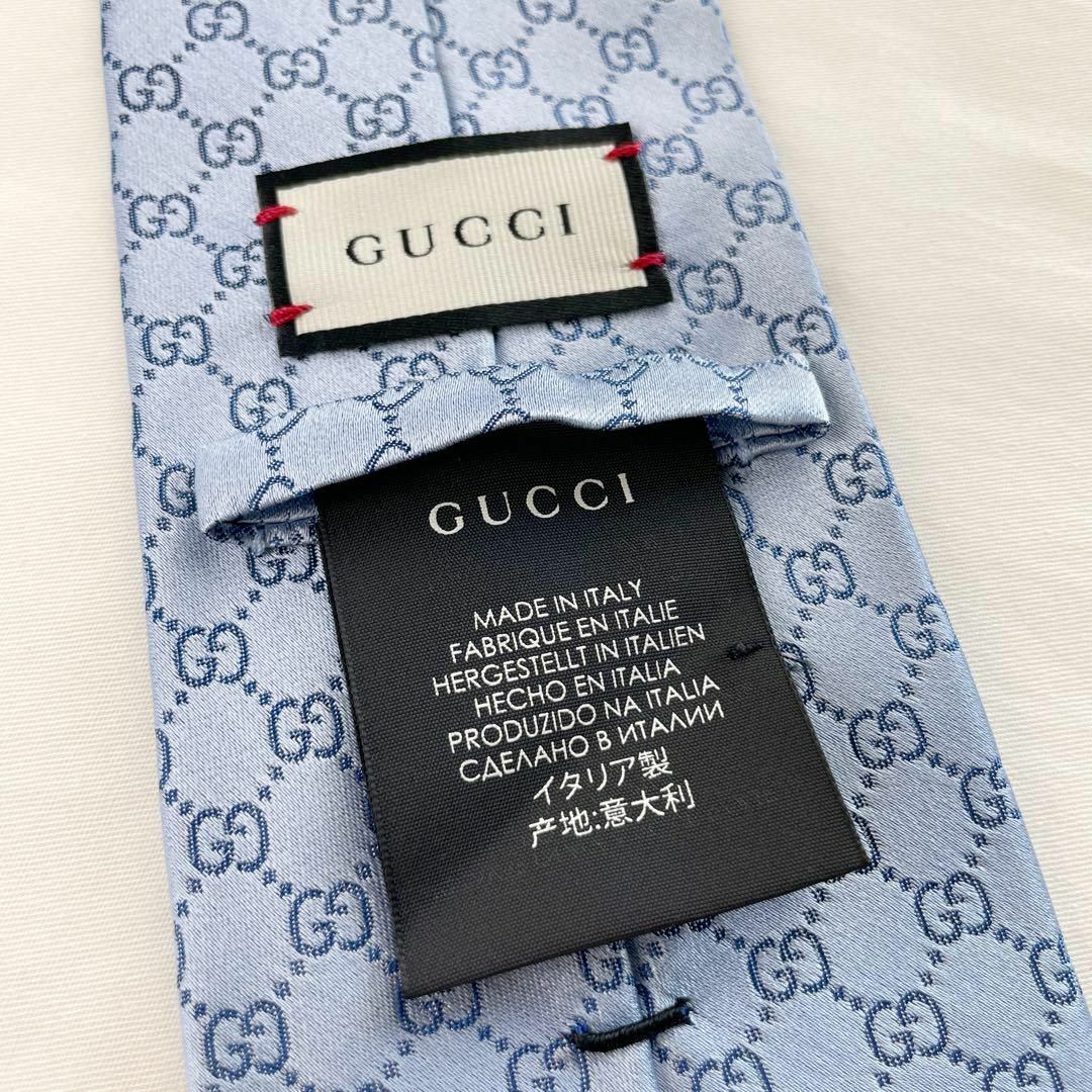 Gucci - グッチ GUCCI ネクタイ スカイブルー水色 GG柄 モノグラム 美